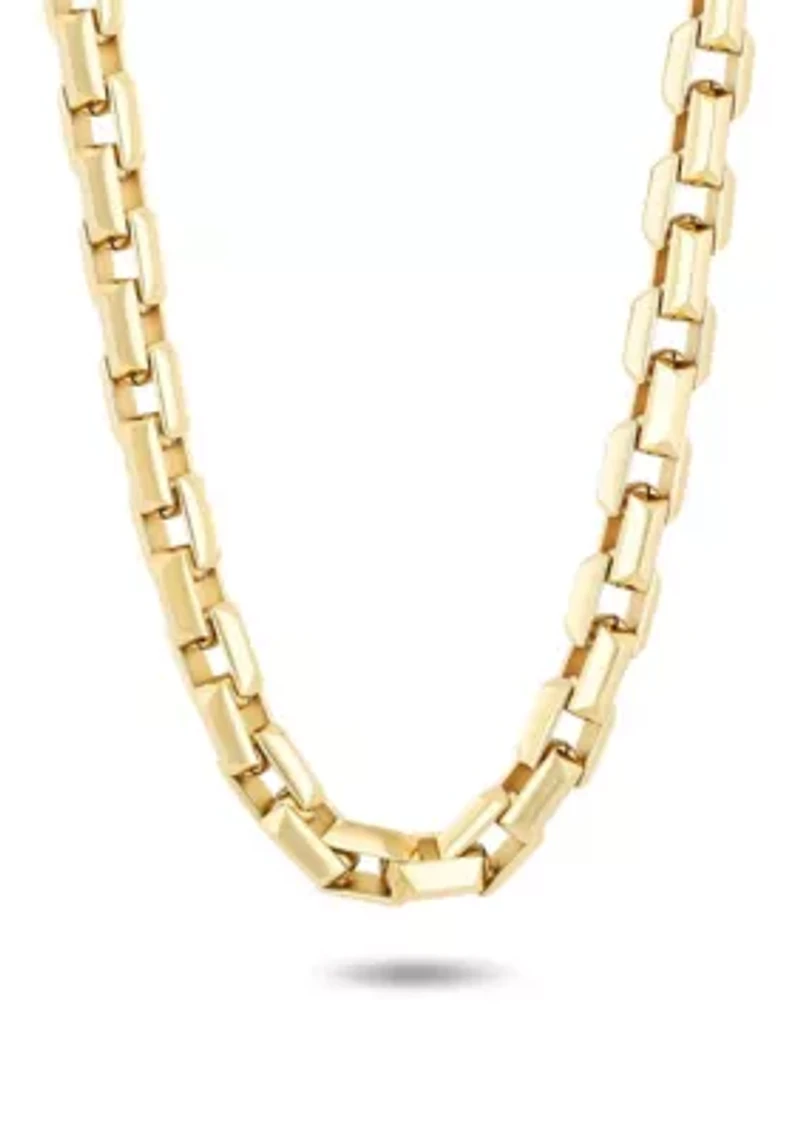 Men's Stainless Steel Yellow Finish Beveled 24" Square Link Chain Necklace