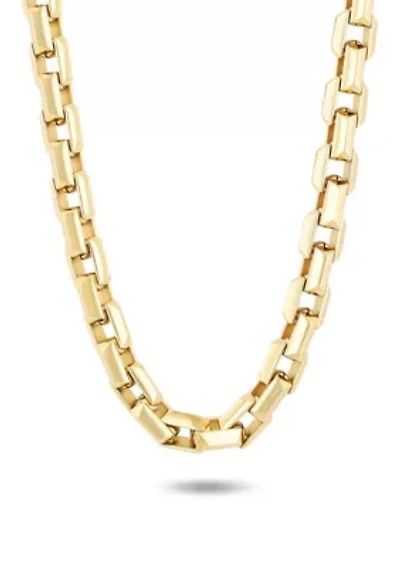 Men's Stainless Steel Yellow Finish Beveled 24" Square Link Chain Necklace