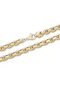 Men's Stainless Steel Yellow Finish Beveled 24" Square Link Chain Necklace