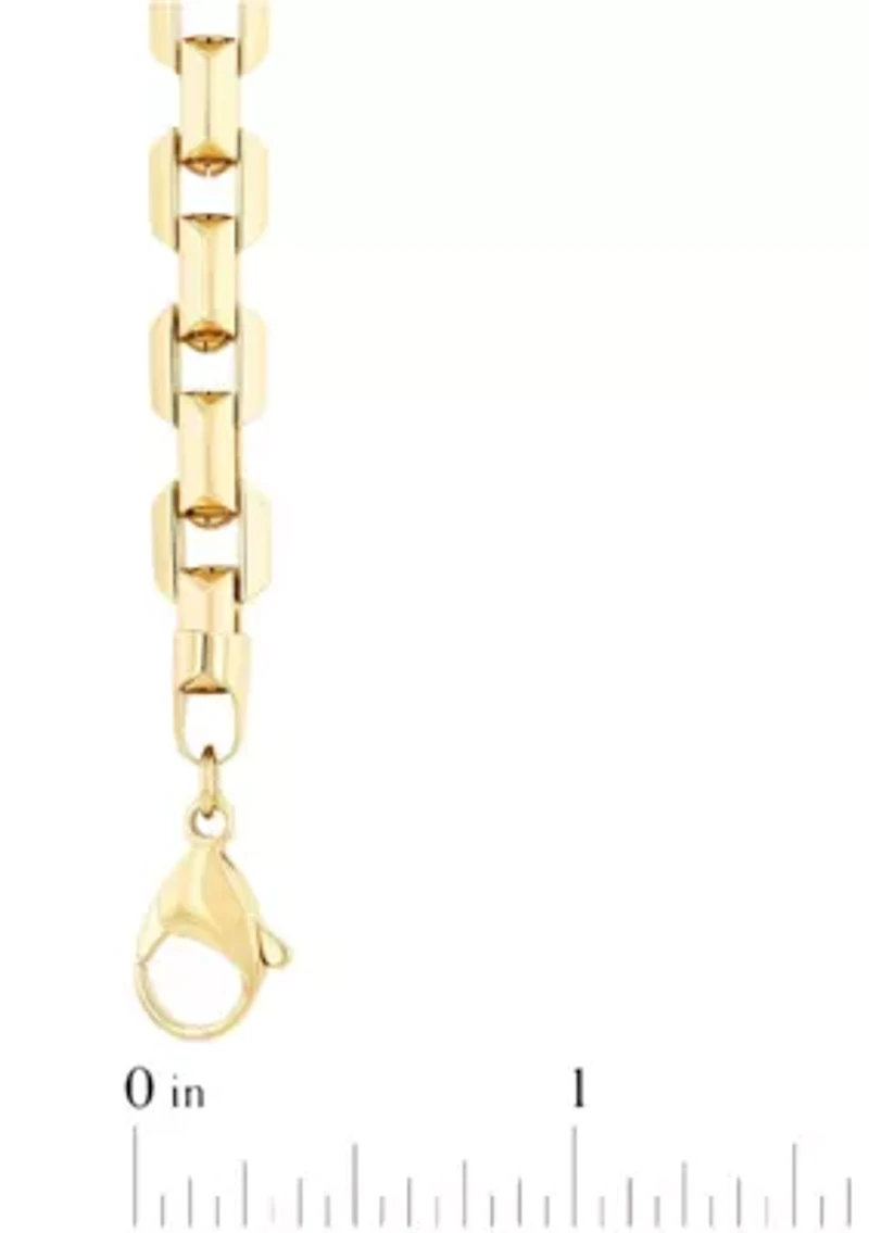 Men's Stainless Steel Yellow Finish Beveled 24" Square Link Chain Necklace