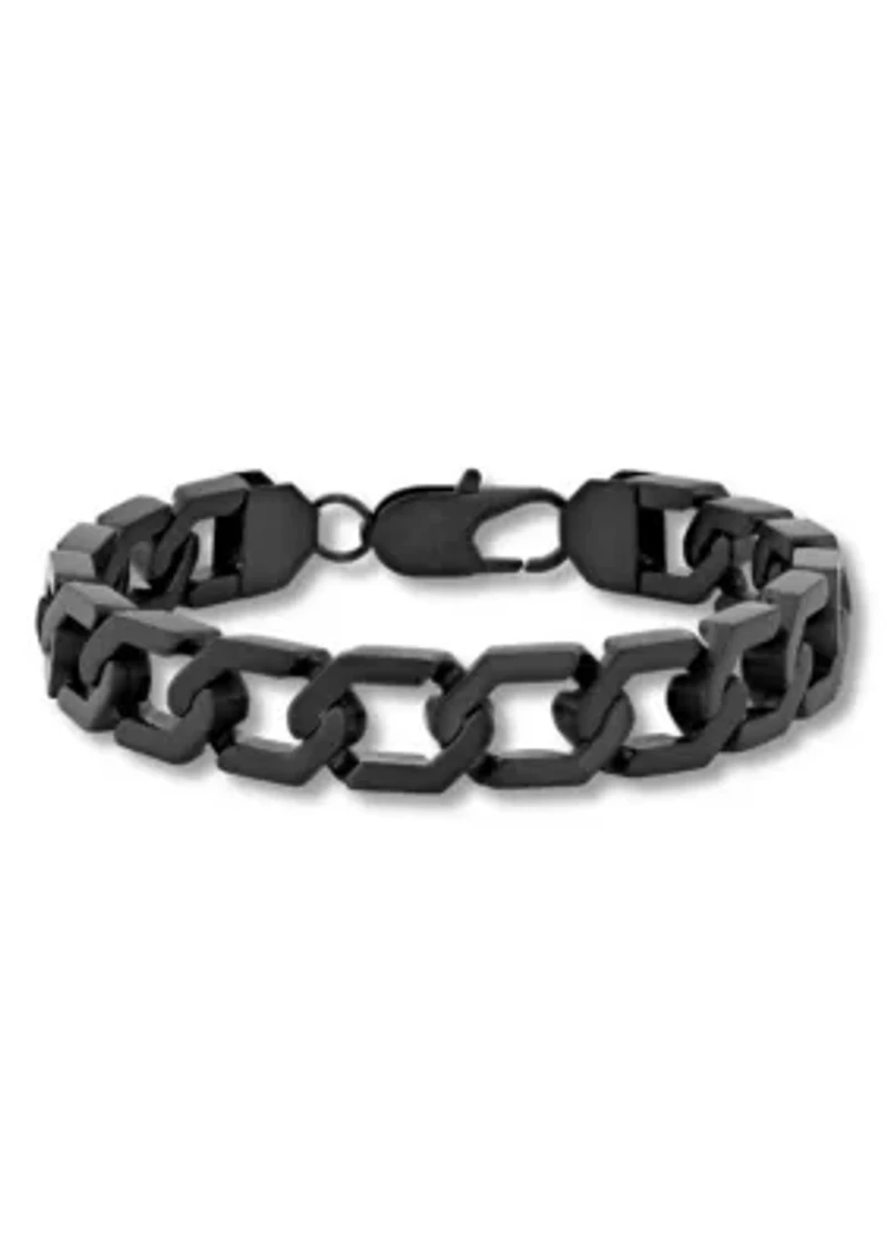 Men's Stainless Steel Matte Black Finish 8.75" Hexagon Link Bracelet