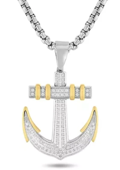 3/8CTW Diamond Stainless Steel with Yellow Finish Anchor Pendant