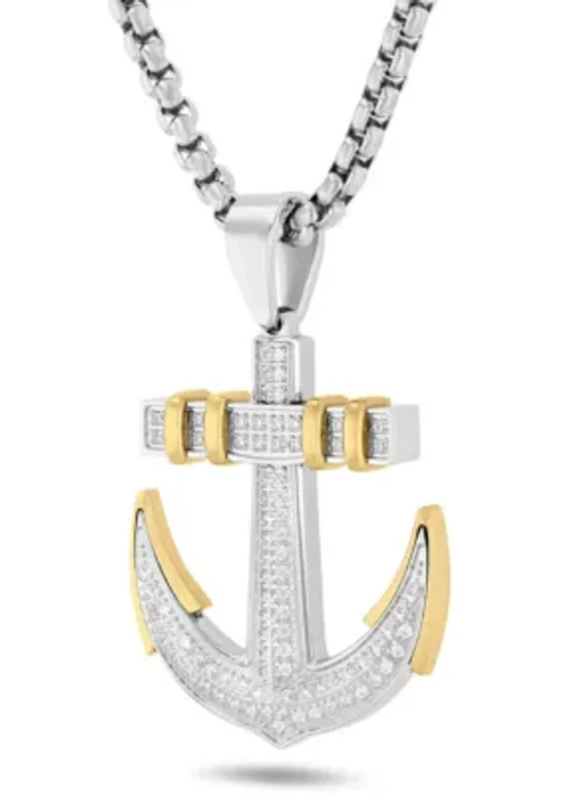 3/8CTW Diamond Stainless Steel with Yellow Finish Anchor Pendant