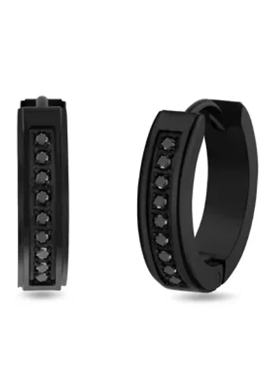 .15CTW Black Diamond Men's Stainless Steel Black Finish Hoop Earrings