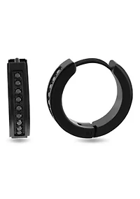 .15CTW Black Diamond Men's Stainless Steel Black Finish Hoop Earrings