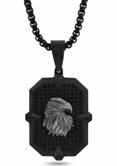 3/4CTW Black Diamond Men's Stainless Steel Eagle Head Pendant