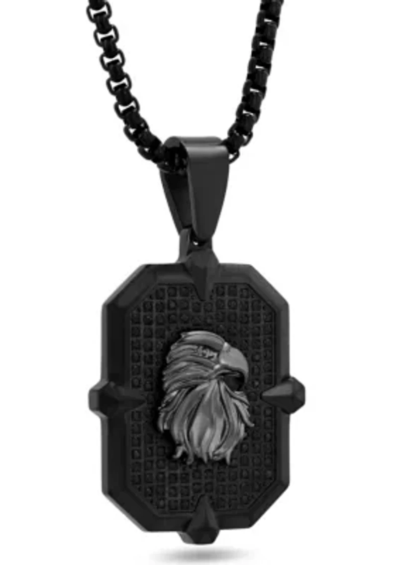 3/4CTW Black Diamond Men's Stainless Steel Eagle Head Pendant