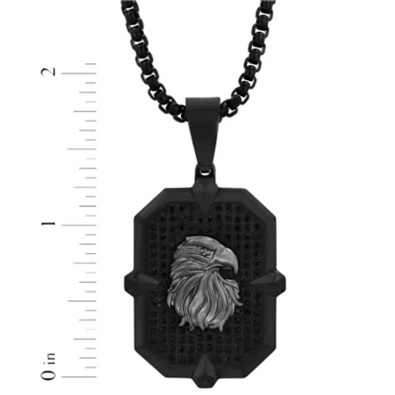 3/4CTW Black Diamond Men's Stainless Steel Eagle Head Pendant
