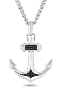 .07CTW Black Diamond Stainless Steel with Black Anchor Pendant