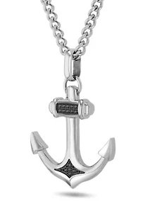 .07CTW Black Diamond Stainless Steel with Black Anchor Pendant