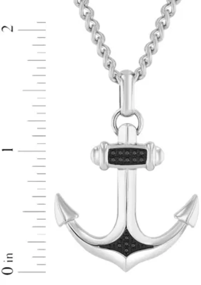 .07CTW Black Diamond Stainless Steel with Black Anchor Pendant