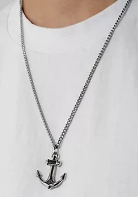 .07CTW Black Diamond Stainless Steel with Black Anchor Pendant