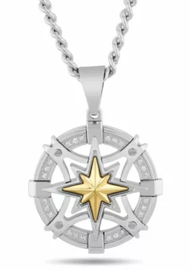 .12CTW Dia Stainless Steel with Yellow Compass Medallion Pendant