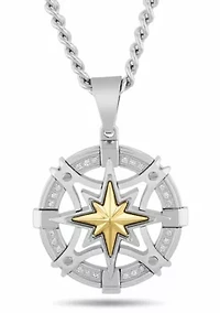 .12CTW Dia Stainless Steel with Yellow Compass Medallion Pendant
