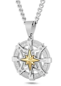 .12CTW Dia Stainless Steel with Yellow Compass Medallion Pendant