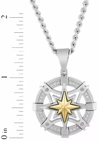 .12CTW Dia Stainless Steel with Yellow Compass Medallion Pendant