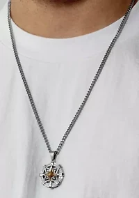 .12CTW Dia Stainless Steel with Yellow Compass Medallion Pendant