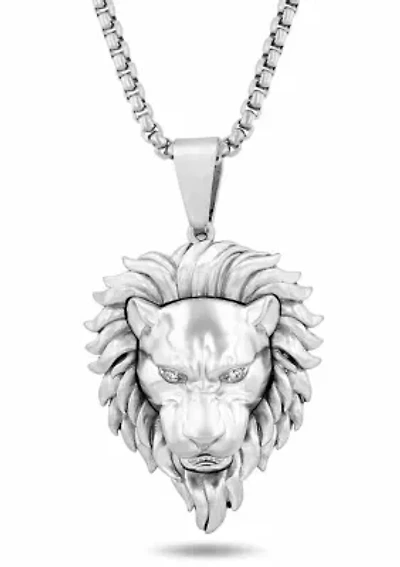 .05CTW Diamond Stainless Steel Lion Head Pendant