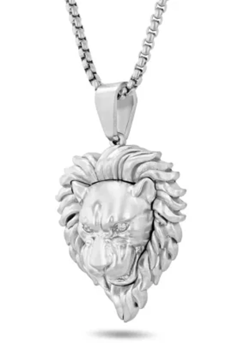 .05CTW Diamond Stainless Steel Lion Head Pendant