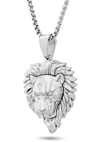 .05CTW Diamond Stainless Steel Lion Head Pendant