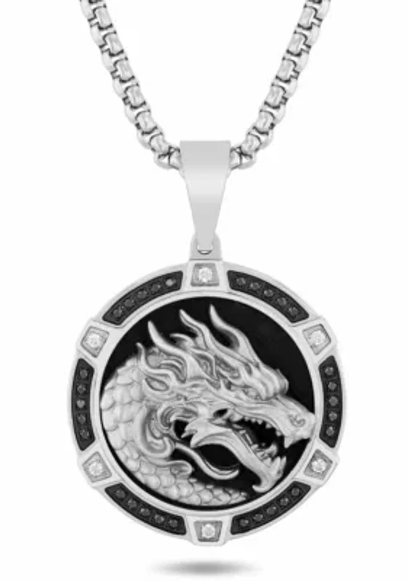1/3CTW White and Black Diamond Stainless Steel with Black Finish Dragon Pendant