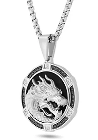 1/3CTW White and Black Diamond Stainless Steel with Black Finish Dragon Pendant