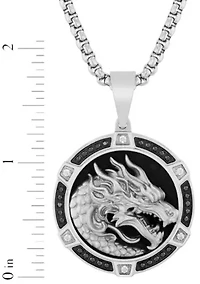 1/3CTW White and Black Diamond Stainless Steel with Black Finish Dragon Pendant