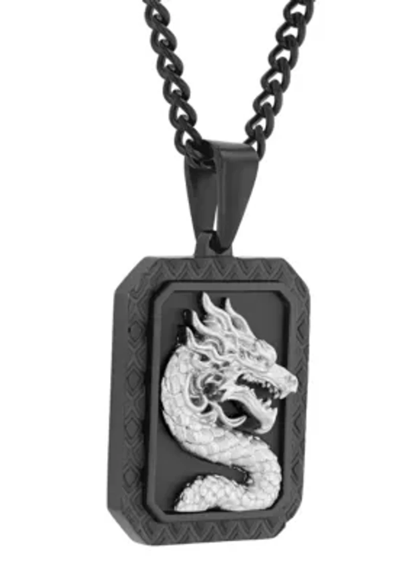Men's Stainless Steel Dragon Medallion Pendant with Black Finish