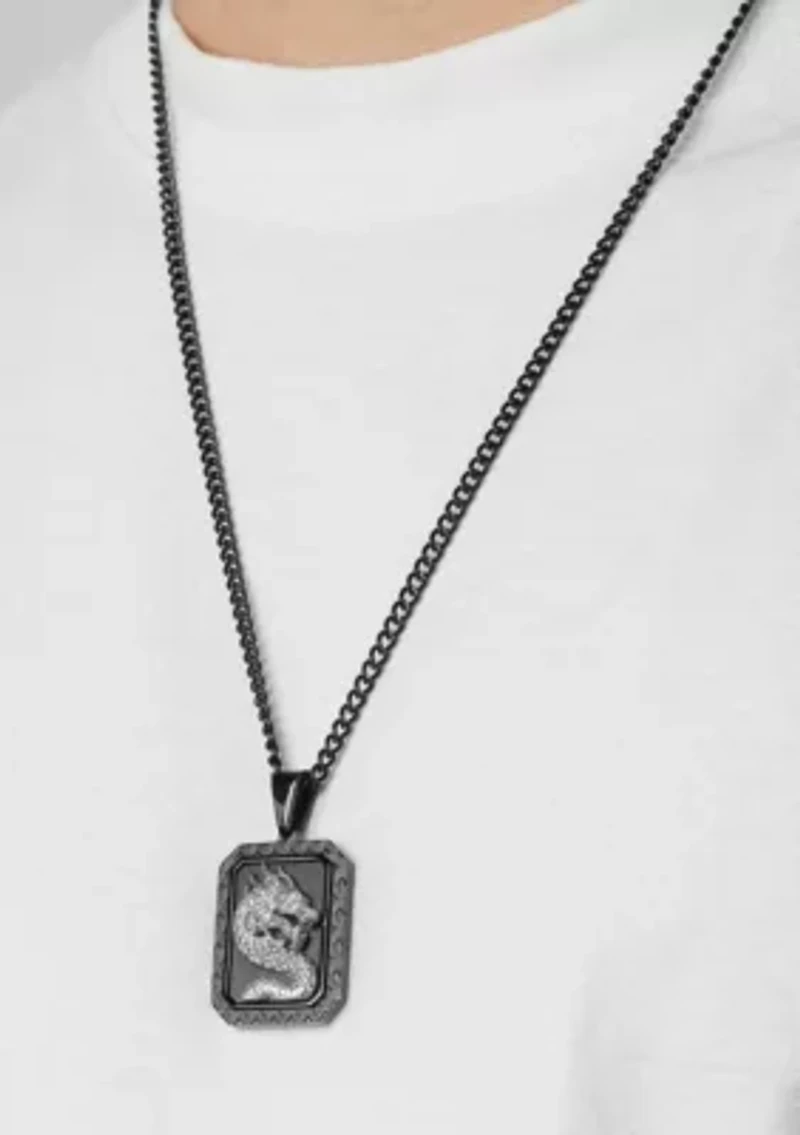 Men's Stainless Steel Dragon Medallion Pendant with Black Finish