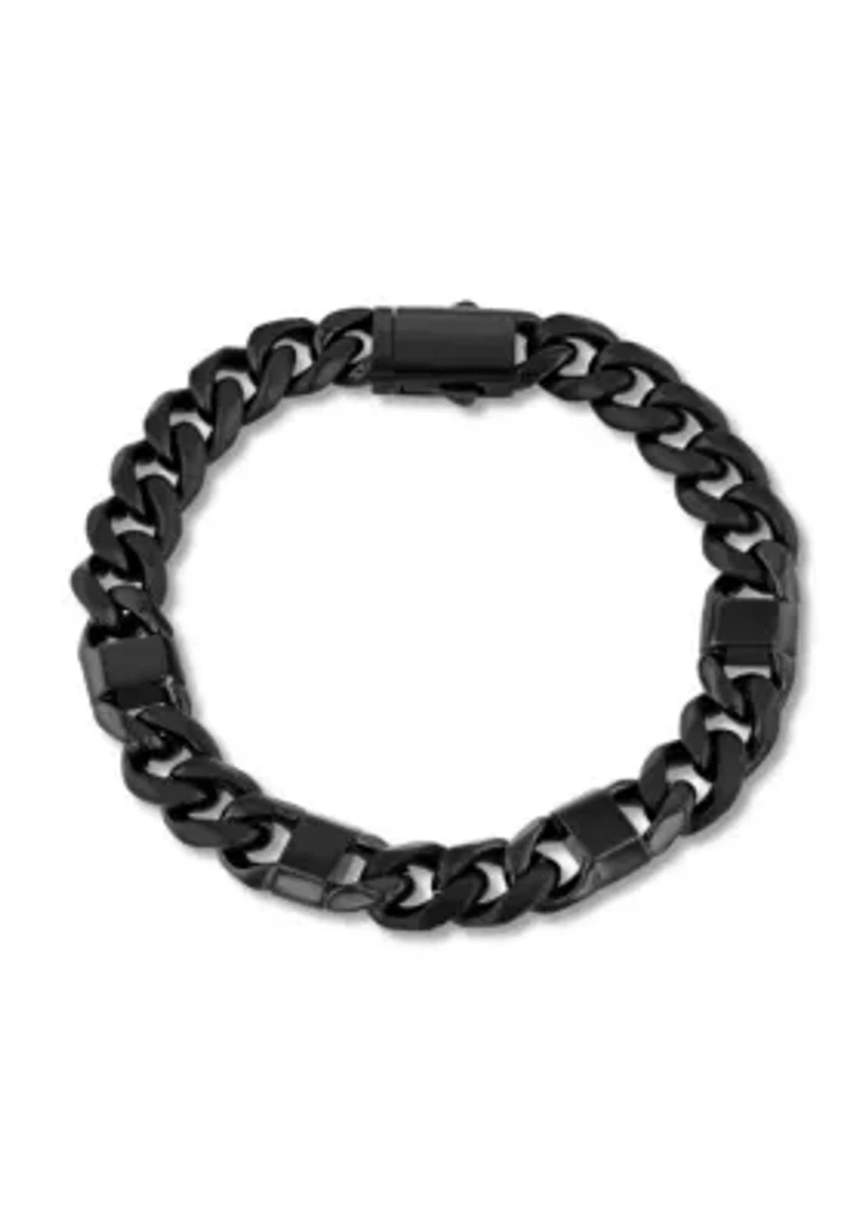 Stainless Steel Black Finish Square Station Link Bracelet