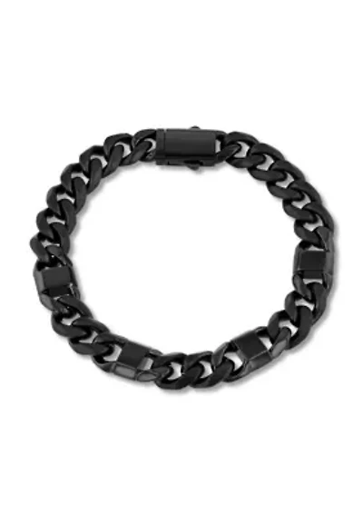 Stainless Steel Black Finish Square Station Link Bracelet