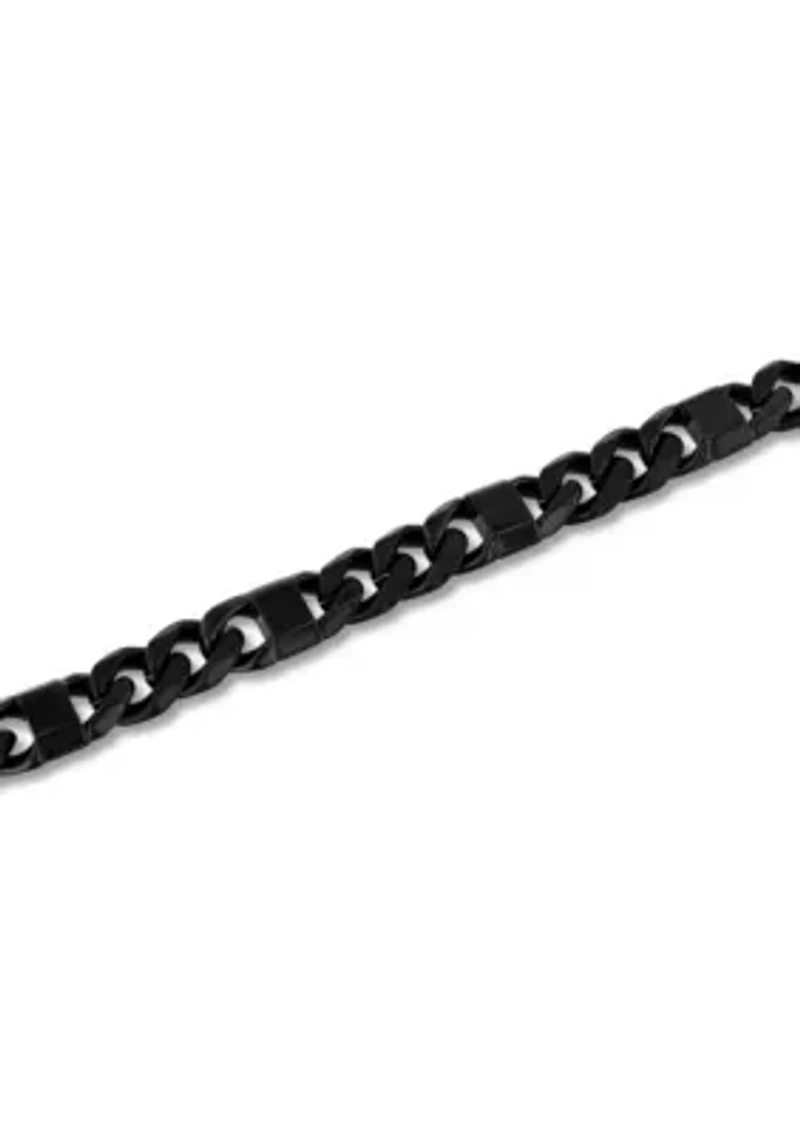 Stainless Steel Black Finish Square Station Link Bracelet