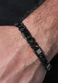 Stainless Steel Black Finish Square Station Link Bracelet