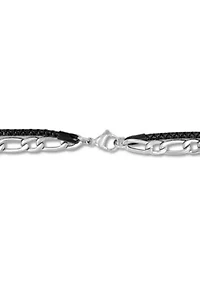 Men's Stainless Steel With Black IP Double Chain Cross Necklace