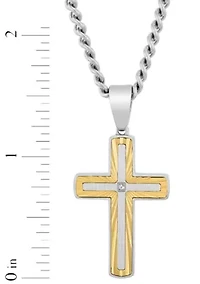 .01CT Diamond Accent Men's Stainless Steel Two-tone Yellow Finish Cross Pendant