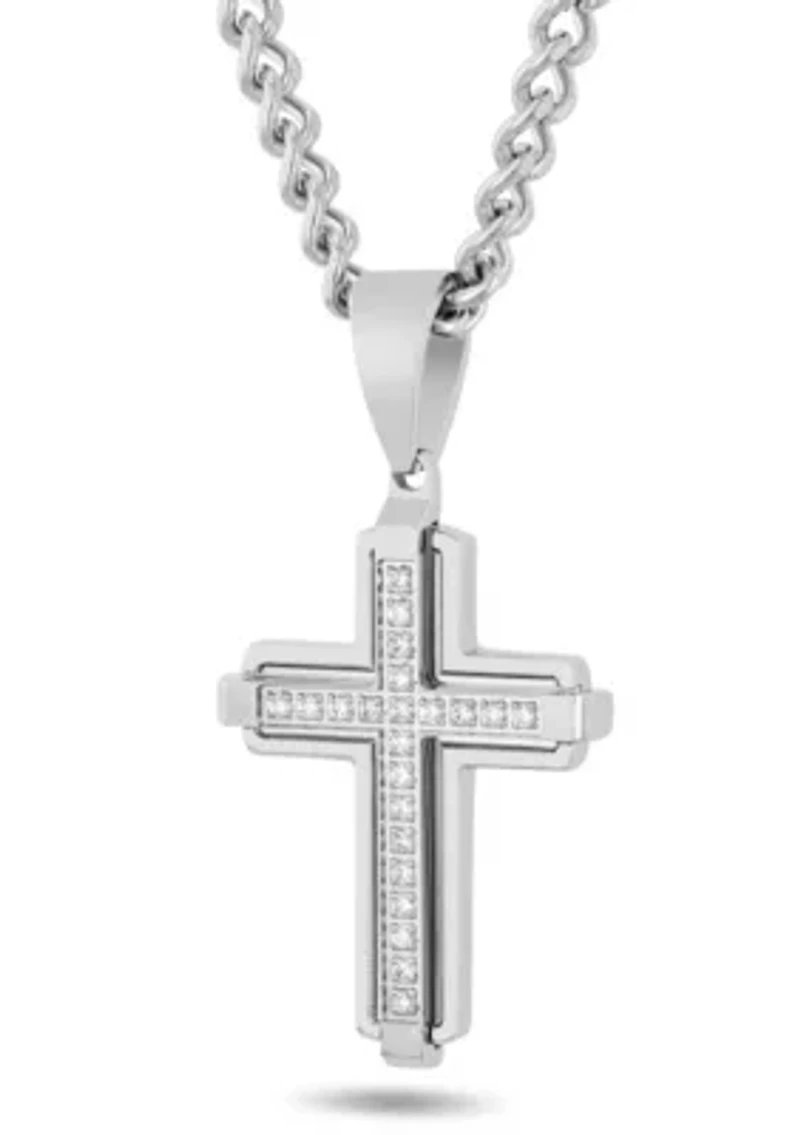 1/5CTW Men's Stainless Steel Cross Pendant