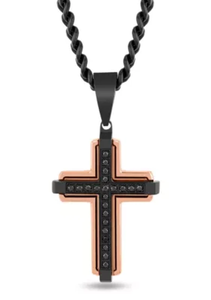 1/5CTW Black Diamond Men's Stainless Steel Two-tone Black and Rose Finish Cross Pendant
