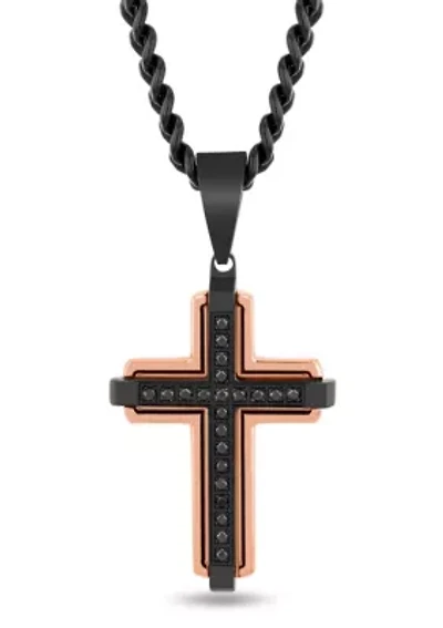 1/5CTW Black Diamond Men's Stainless Steel Two-tone Black and Rose Finish Cross Pendant