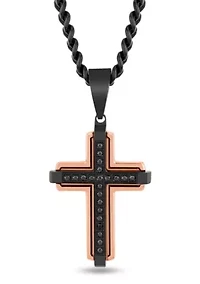 1/5CTW Black Diamond Men's Stainless Steel Two-tone Black and Rose Finish Cross Pendant