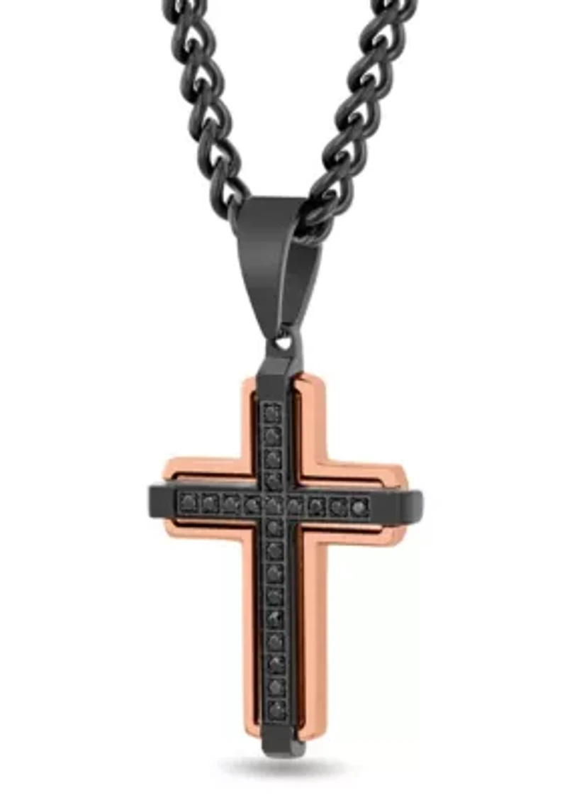 1/5CTW Black Diamond Men's Stainless Steel Two-tone Black and Rose Finish Cross Pendant