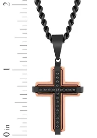 1/5CTW Black Diamond Men's Stainless Steel Two-tone Black and Rose Finish Cross Pendant