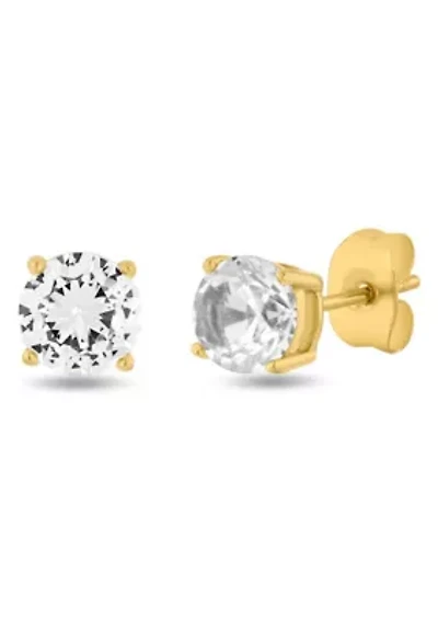 Lab Created Men's Stainless Steel Yellow Finish Square Created White Sapphire Stud Earrings
