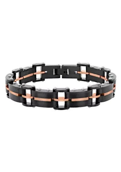 Stainless Steel Link Bracelet with Black and Rose Finish
