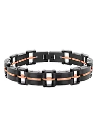 Stainless Steel Link Bracelet with Black and Rose Finish