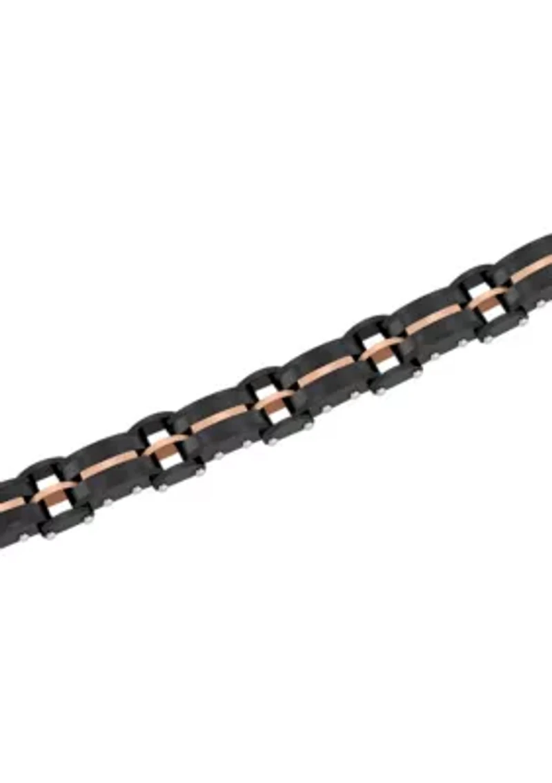 Stainless Steel Link Bracelet with Black and Rose Finish