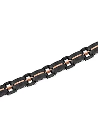 Stainless Steel Link Bracelet with Black and Rose Finish