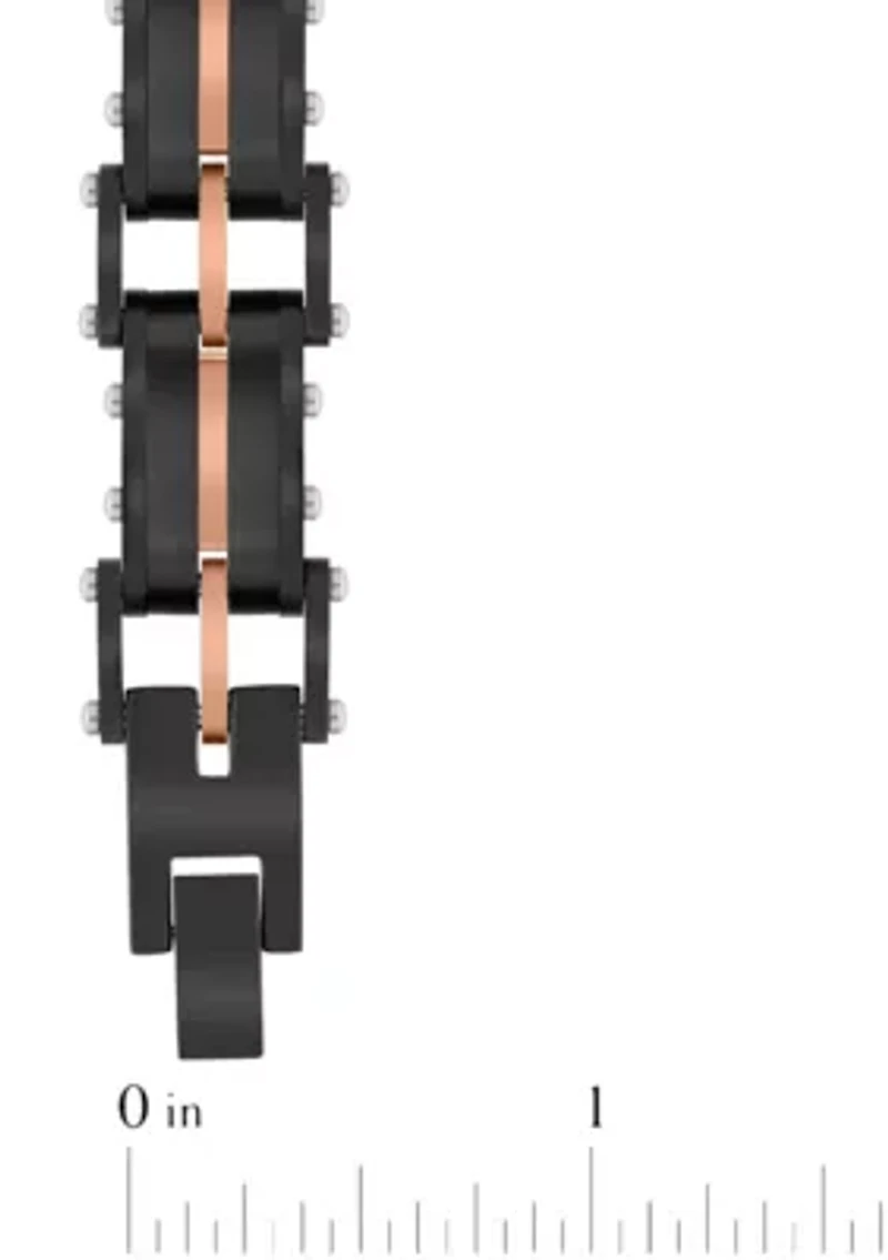 Stainless Steel Link Bracelet with Black and Rose Finish