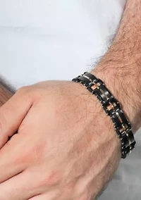 Stainless Steel Link Bracelet with Black and Rose Finish