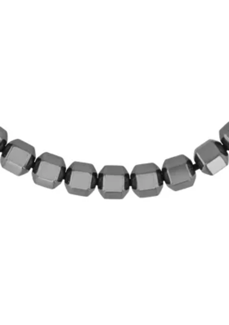 Men's Stainless Steel Geometric Hematite Bead Bracelet