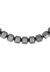 Men's Stainless Steel Geometric Hematite Bead Bracelet